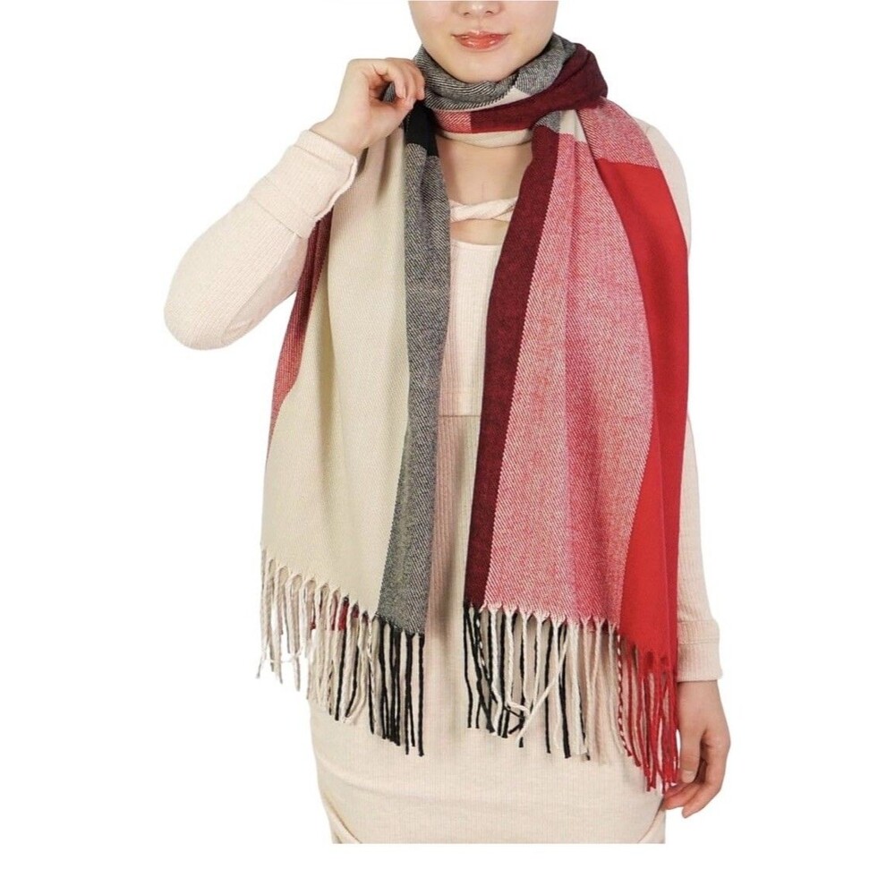 Wander Agio Women's Fashion Long Shawl Big Grid Winter Warm Lattice Large Scarf